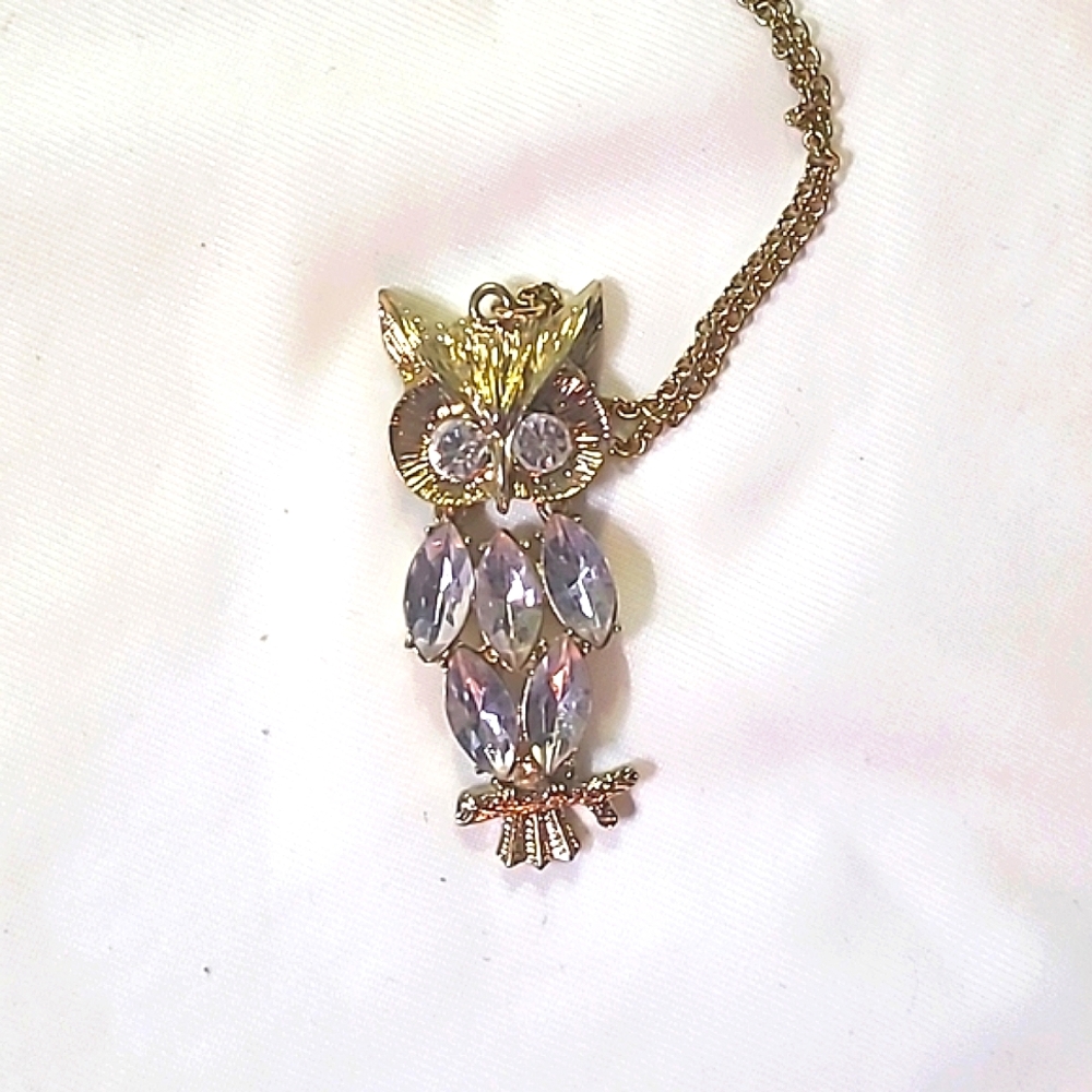 Bejeweled 🦉 Owl, Articulated : Necklace w/ Long Chain